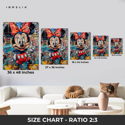 Minnie Mouse Graffiti Wall Art – Vintage Pop Art Canvas Frame | Cartoon Street Style Poster Pakistan | IBRELIA™ IBRELIA