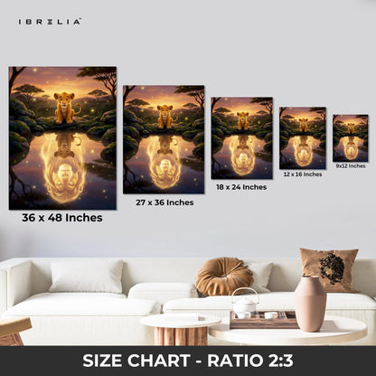 Lion Cub Reflection Wall Art – Legacy Spirit Canvas Frame | Emotional Animal Scene Decor Pakistan | IBRELIA™ IBRELIA