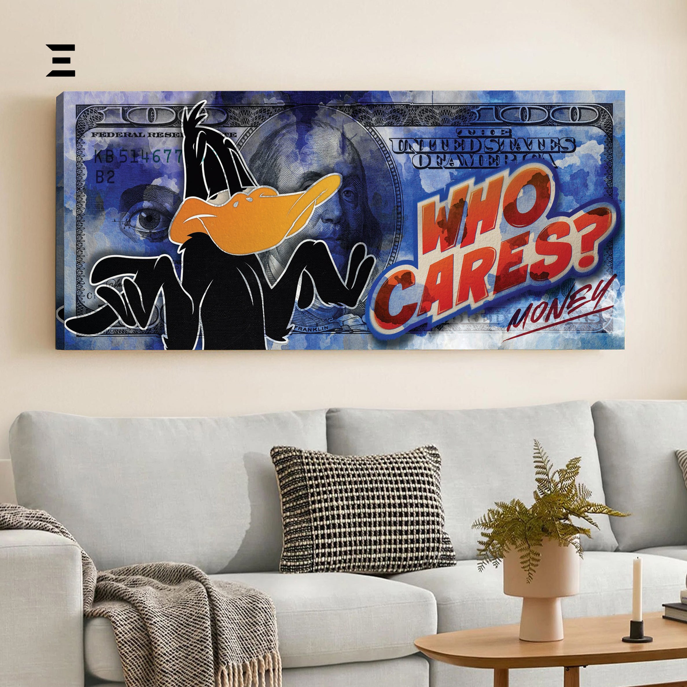 Ultra Wide Wall Art – Daffy Duck “Who Cares? Money” Dollar Design | IBRELIA