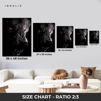 Black Wolf Wall Art – Dark Predator Canvas Frame | Red Eyes Animal Poster Pakistan | IBRELIA™ IBRELIA