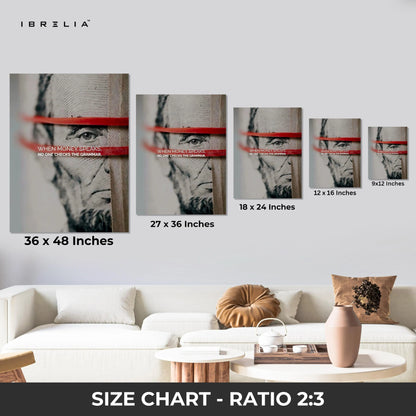 Money Speaks Quote Wall Art – Benjamin Franklin Dollar Canvas Frame | Motivational Wealth Poster Pakistan | IBRELIA™ IBRELIA