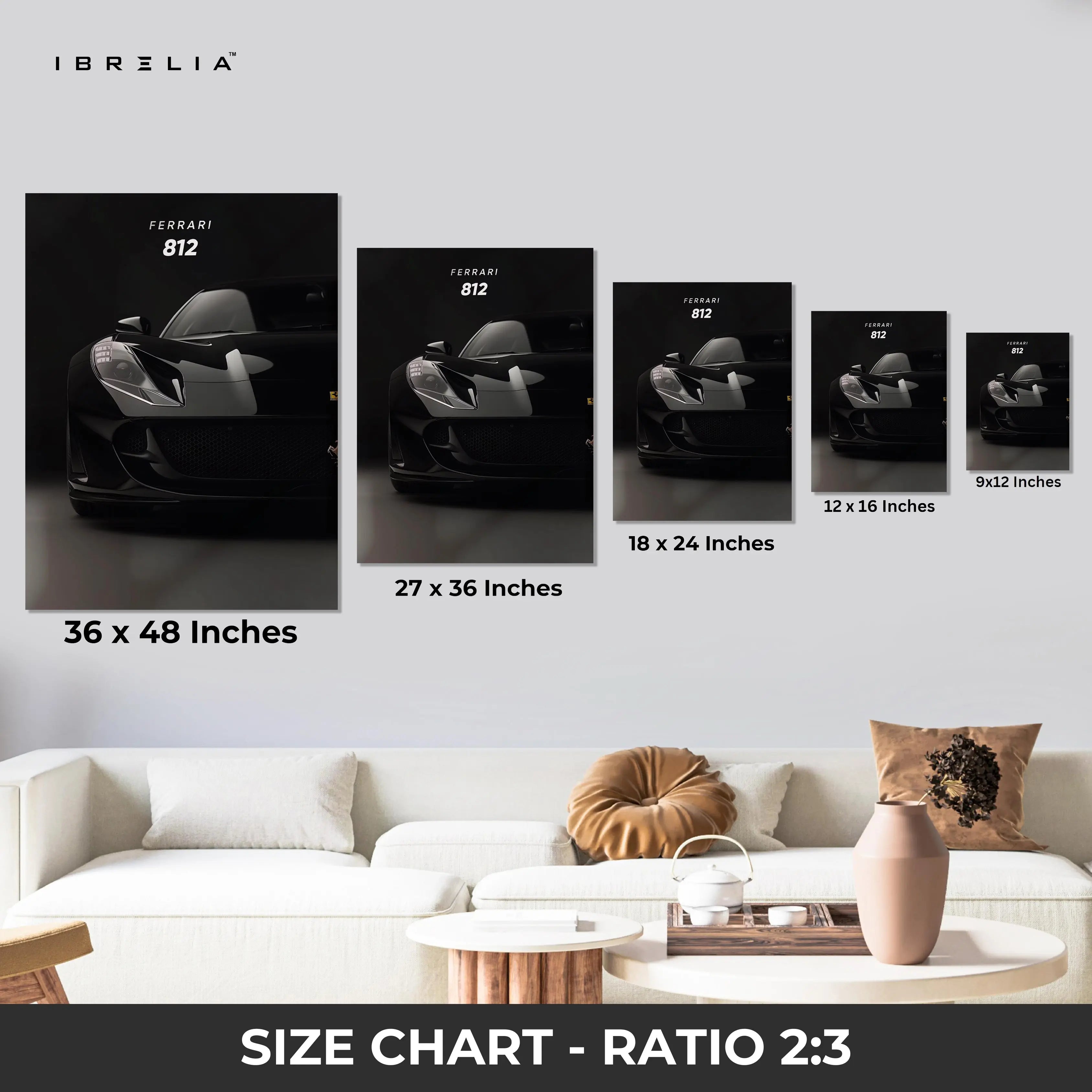 Ferrari 812 Black Luxury Art – Minimal Dark Supercar Wall Art | 4K Ultra Wrap Frame Wall Art in Pakistan | IBRELIA™ IBRELIA