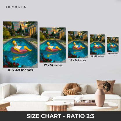 Homer Simpson Chill Pool Wall Art – Relaxing Cartoon Canvas Frame | Aesthetic Summer Vibes Decor Pakistan | IBRELIA™ IBRELIA