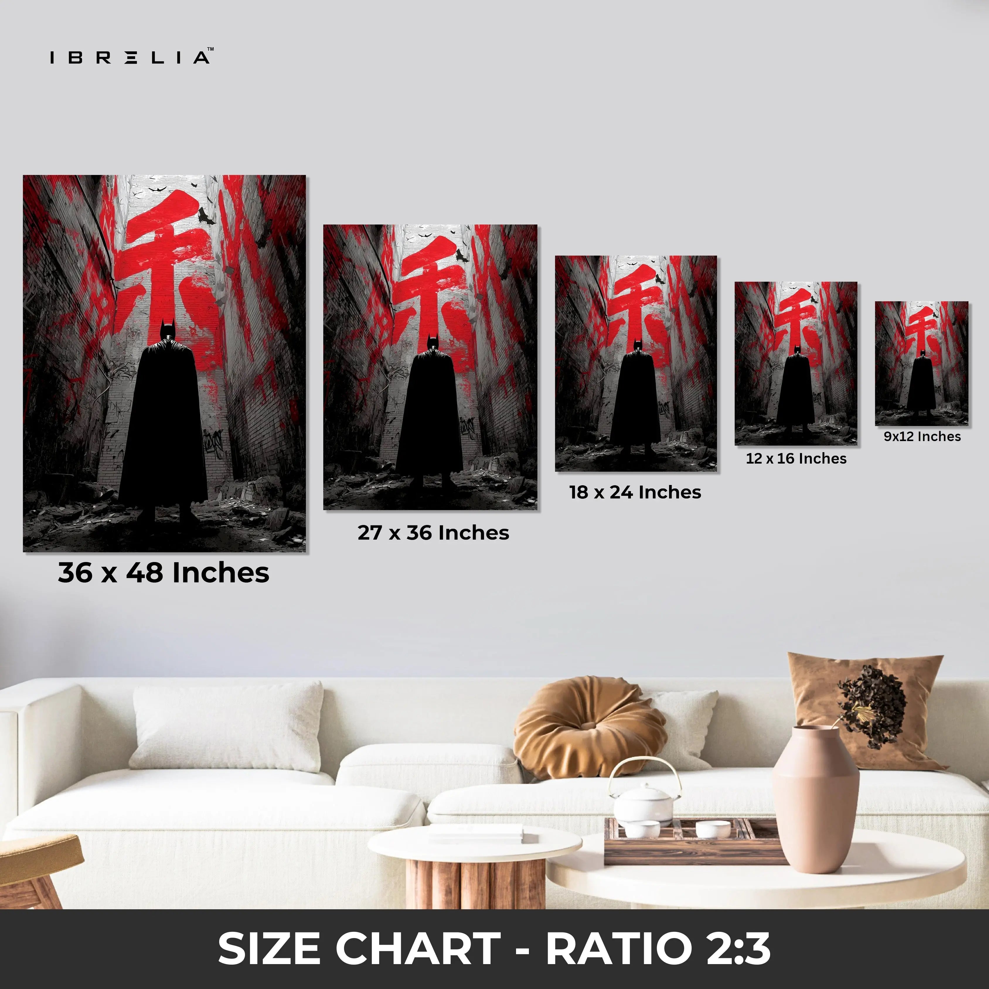Batman Dark Alley Wall Art – Japanese Street Graffiti Canvas Frame | Gotham Shadow Poster Pakistan | IBRELIA™ IBRELIA
