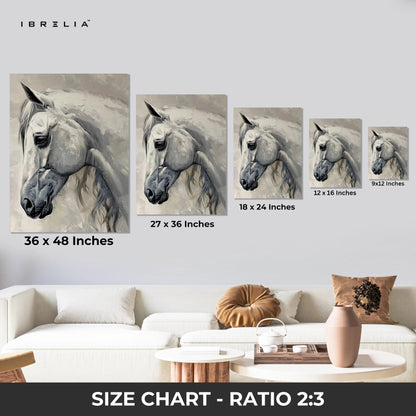 White Stallion Grace Art – Minimal Neutral Horse Portrait Wall Art | 4K Ultra Wrap Frame Wall Art in Pakistan | IBRELIA™ IBRELIA