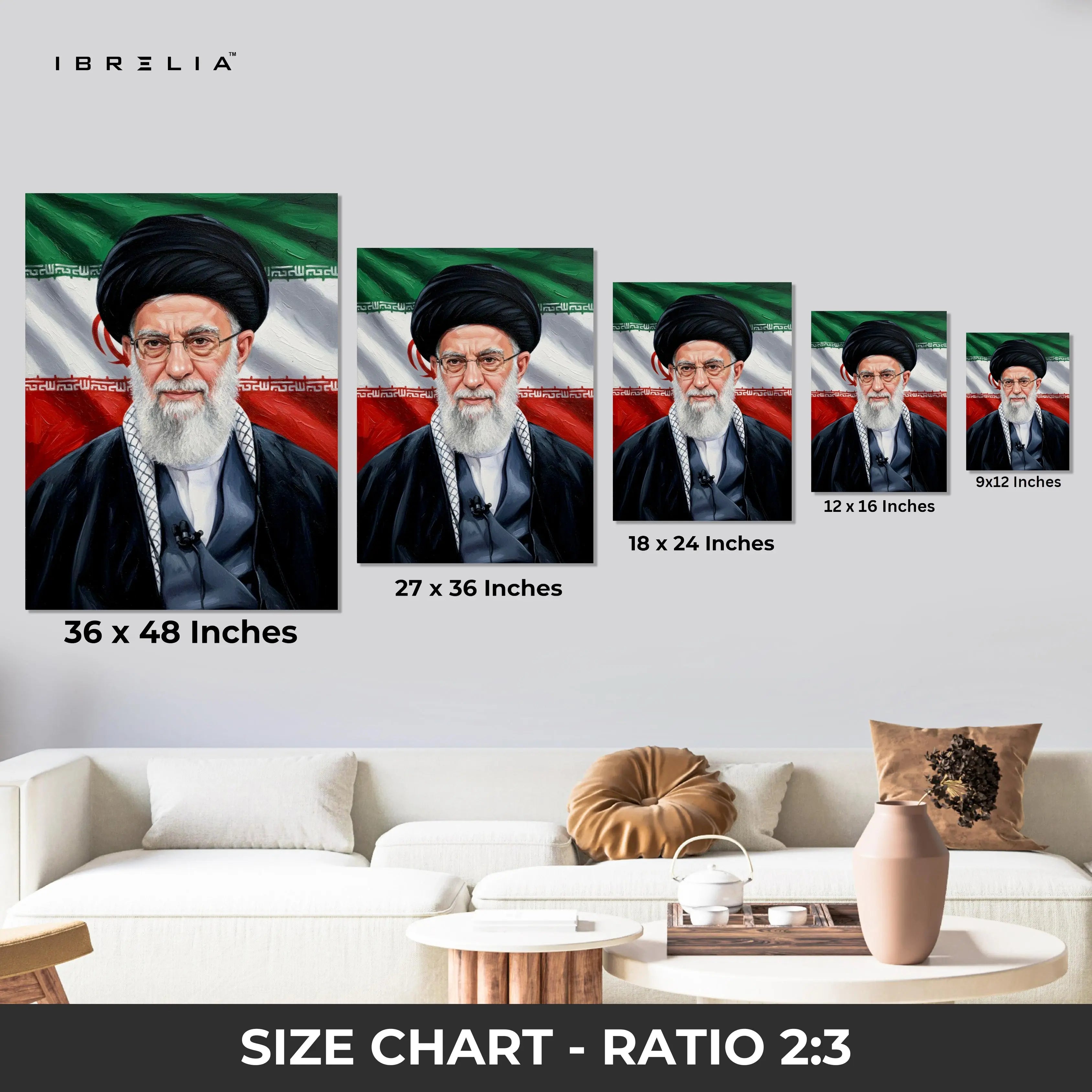 Ayatollah Portrait Wall Art – Political Leader Canvas Frame | Cultural Iran Flag Poster Pakistan | IBRELIA™ IBRELIA