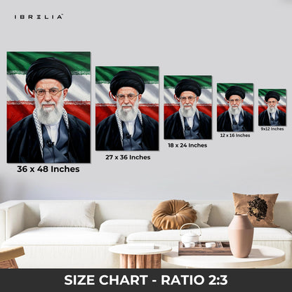 Ayatollah Portrait Wall Art – Political Leader Canvas Frame | Cultural Iran Flag Poster Pakistan | IBRELIA™ IBRELIA