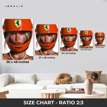 Ferrari Helmet Aesthetic Wall Art – Luxury Racing Canvas Frame Pakistan | Motorsport Fashion Poster | IBRELIA™ IBRELIA