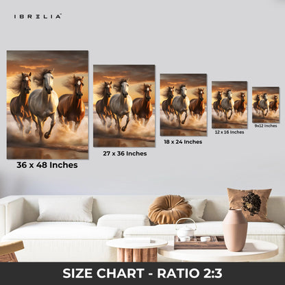 Wild Stallions Power Art – Running Horses Golden Sunset Wall Art | 4K Ultra Wrap Frame Wall Art in Pakistan | IBRELIA™ IBRELIA