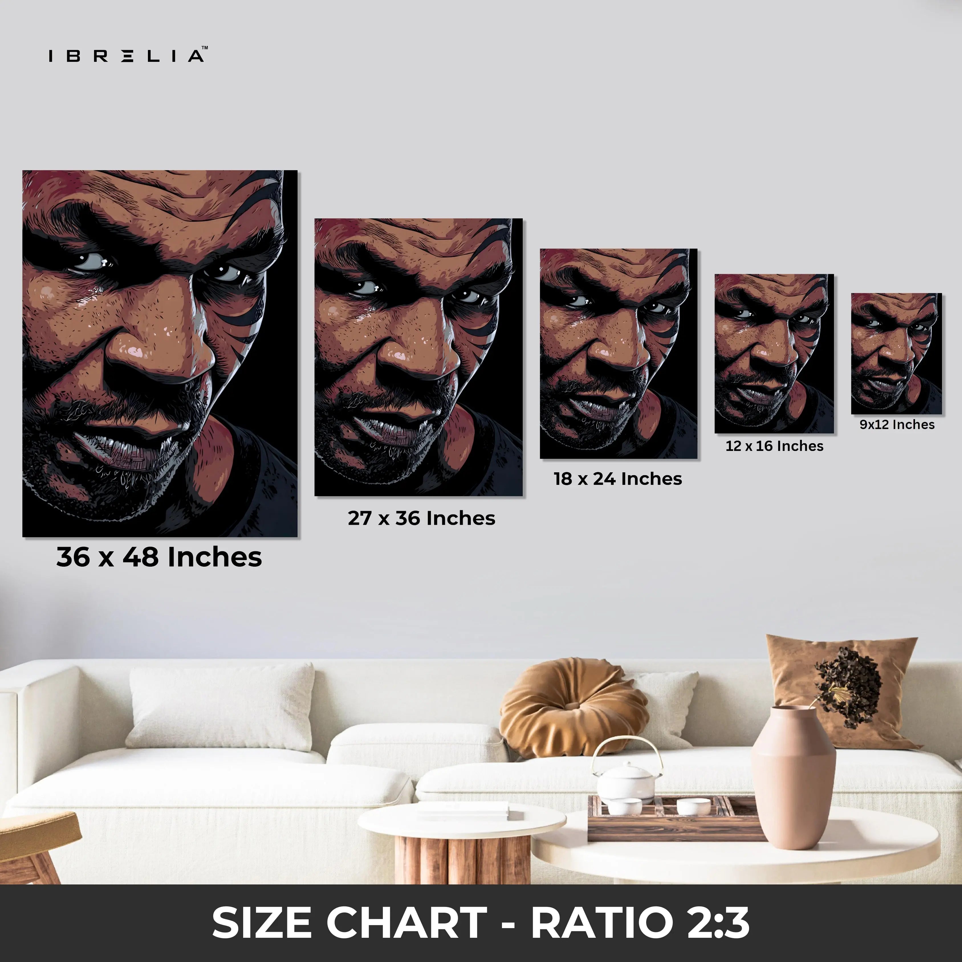 Mike Tyson Portrait Wall Art – Intense Boxing Legend Canvas Frame | Fighter Street Style Poster Pakistan | IBRELIA™ IBRELIA