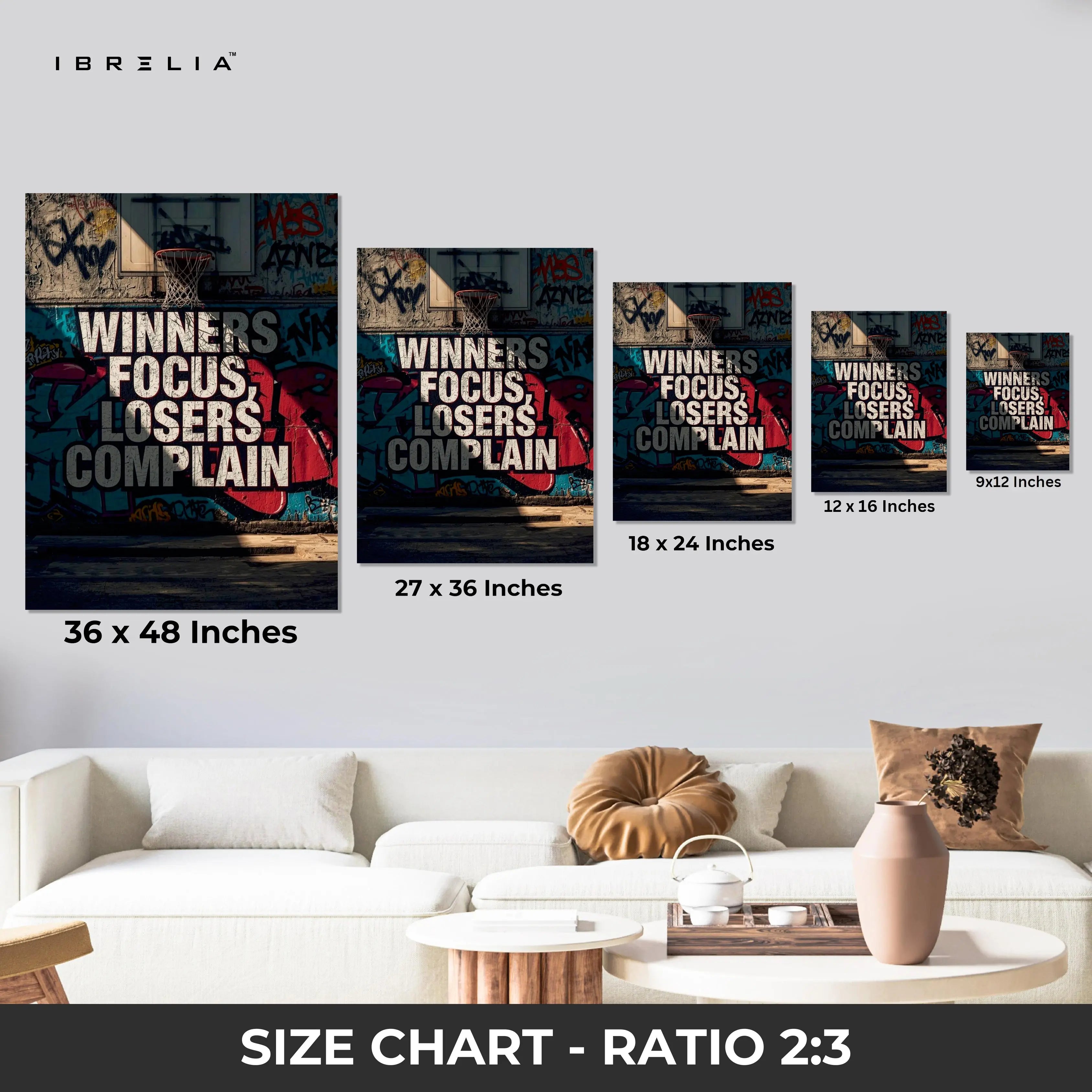 Winners Focus Motivation Wall Art – Basketball Graffiti Canvas Frame | Hustle Quote Poster Pakistan | IBRELIA™ IBRELIA