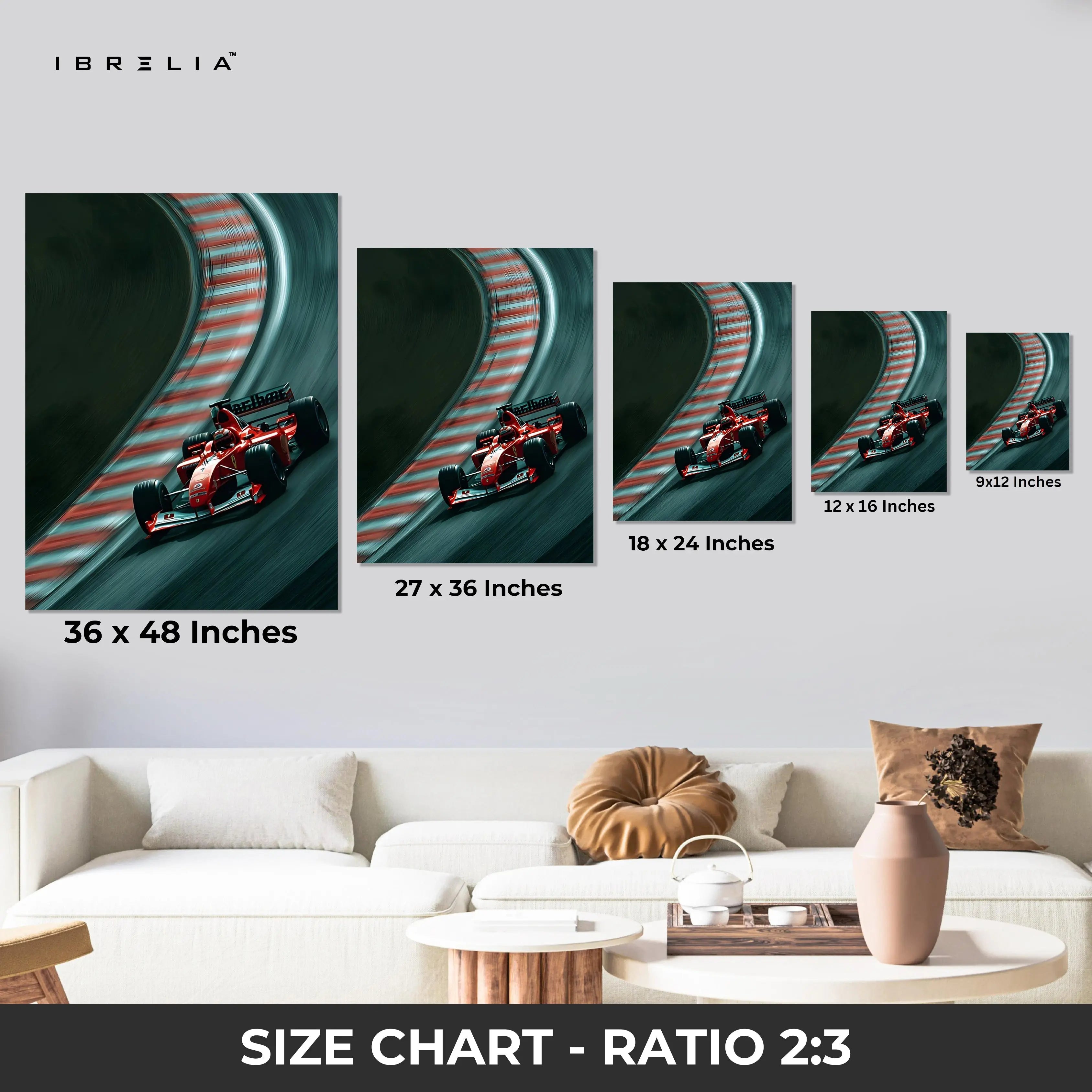 Ferrari F1 Cornering Speed Wall Art – High Velocity Track Canvas Frame Pakistan | Formula Racing Poster | IBRELIA™ IBRELIA