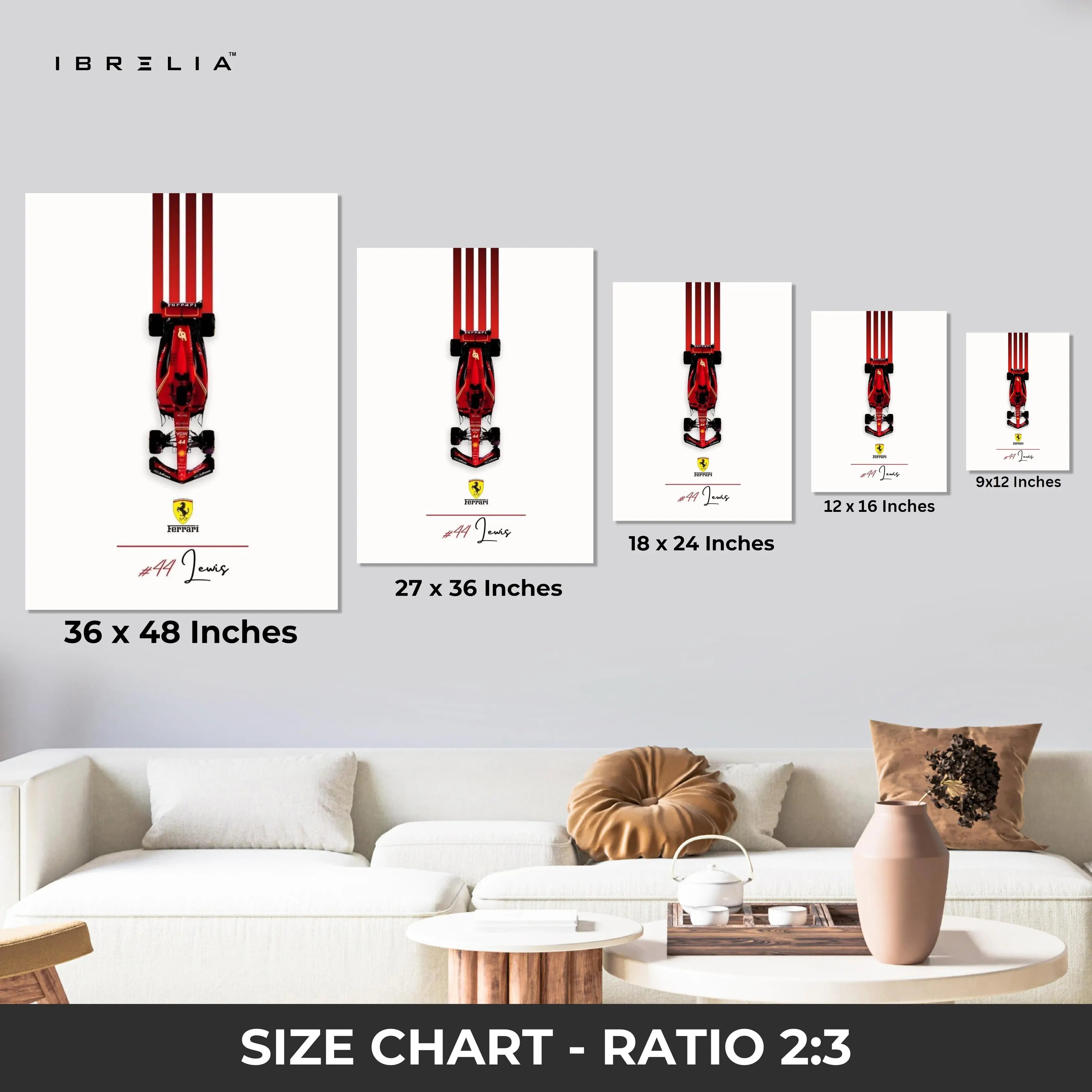 Ferrari F1 #44 Lewis Minimalist Wall Art – Formula Racing Canvas Frame Pakistan | Clean Motorsport Poster | IBRELIA™ IBRELIA