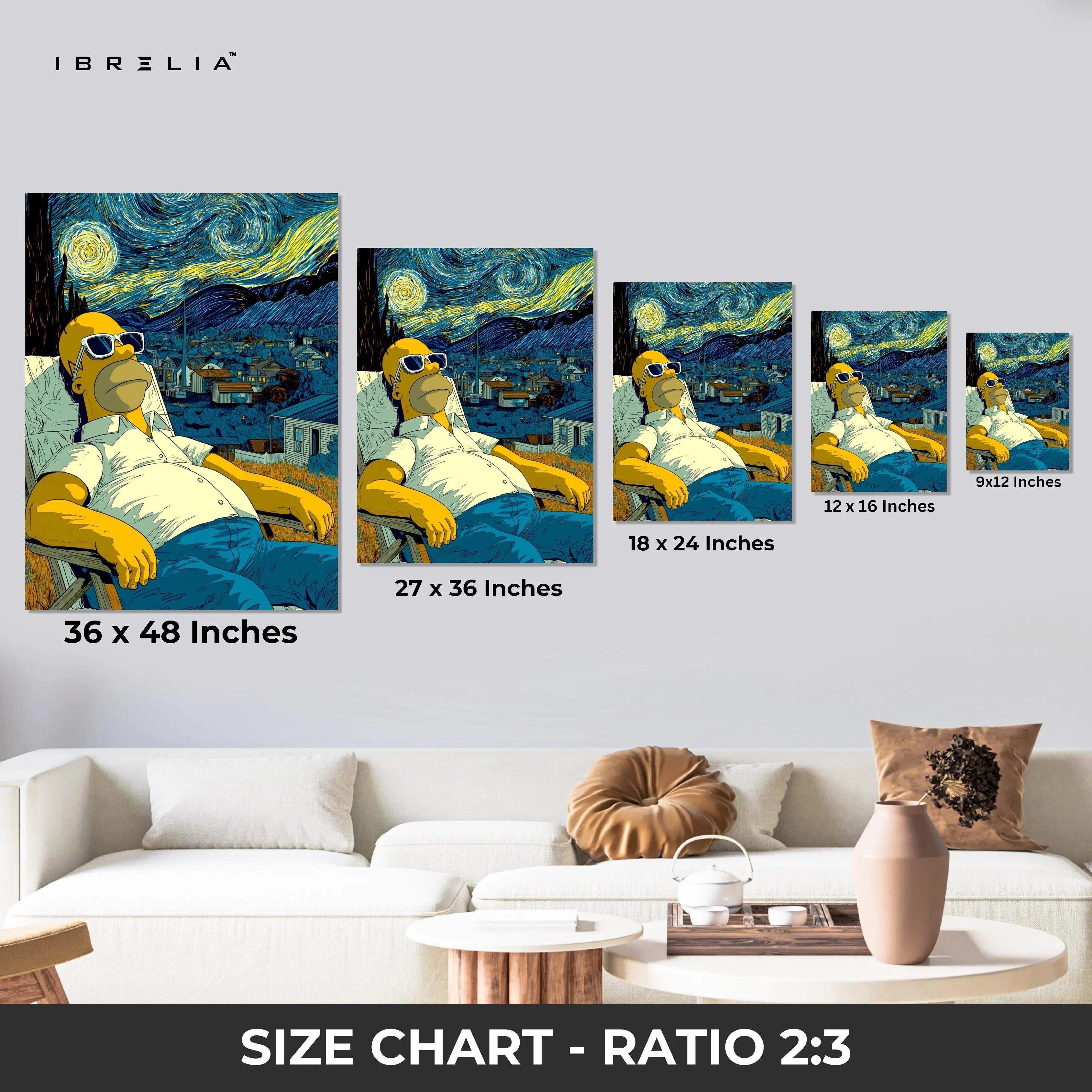 Starry Night Cartoon Relax Wall Art – Artistic Parody Canvas Frame | Aesthetic Chill Poster Pakistan | IBRELIA™ IBRELIA