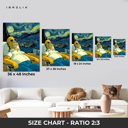 Starry Night Cartoon Relax Wall Art – Artistic Parody Canvas Frame | Aesthetic Chill Poster Pakistan | IBRELIA™ IBRELIA