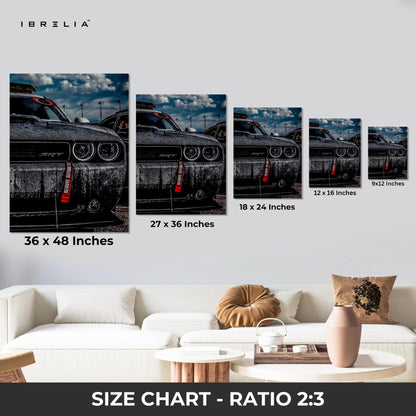 Dodge Challenger SRT Front Detail Wall Art – Muscle Car Close-Up Canvas Frame | SRT Poster Pakistan | IBRELIA™ IBRELIA
