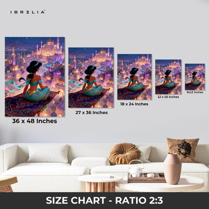 Arabian Princess Night City Wall Art – Magical Palace Fantasy Canvas Frame | Luxury Aesthetic Decor Pakistan | IBRELIA™ IBRELIA