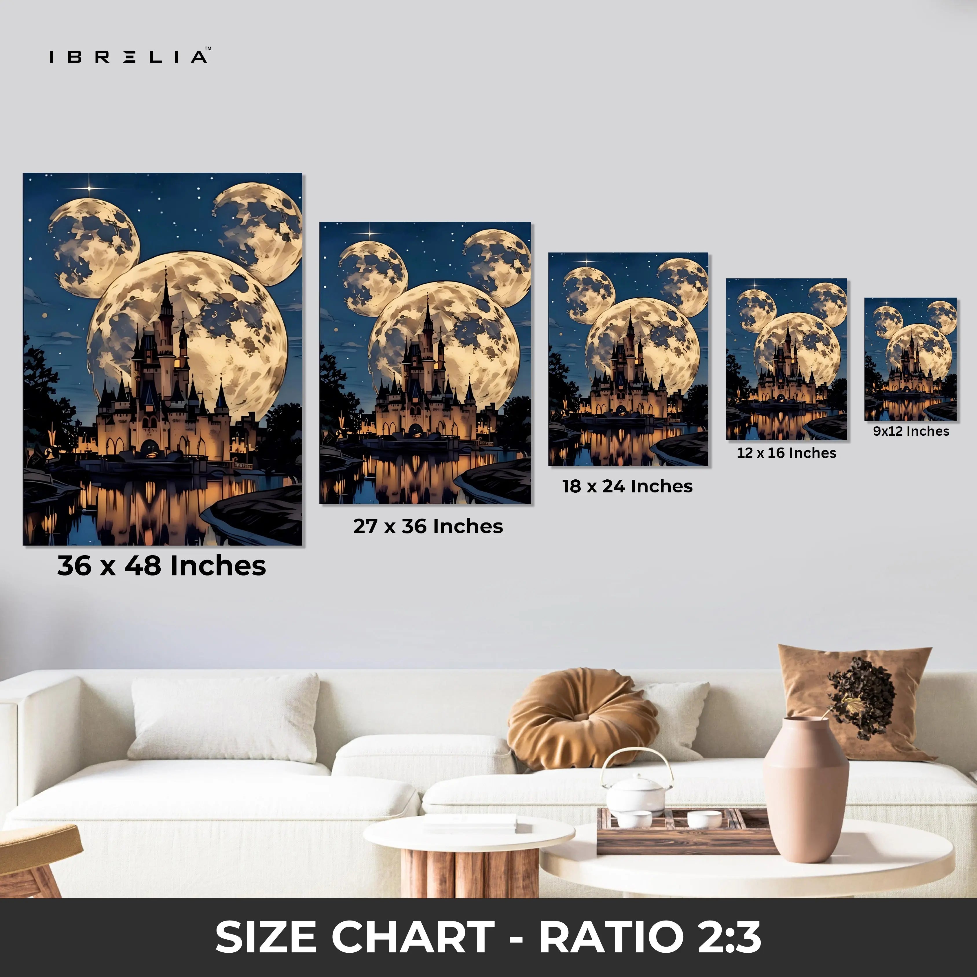 Moonlit Castle Fantasy Wall Art – Magical Night Sky Canvas Frame | Dreamy Aesthetic Decor Pakistan | IBRELIA™ IBRELIA