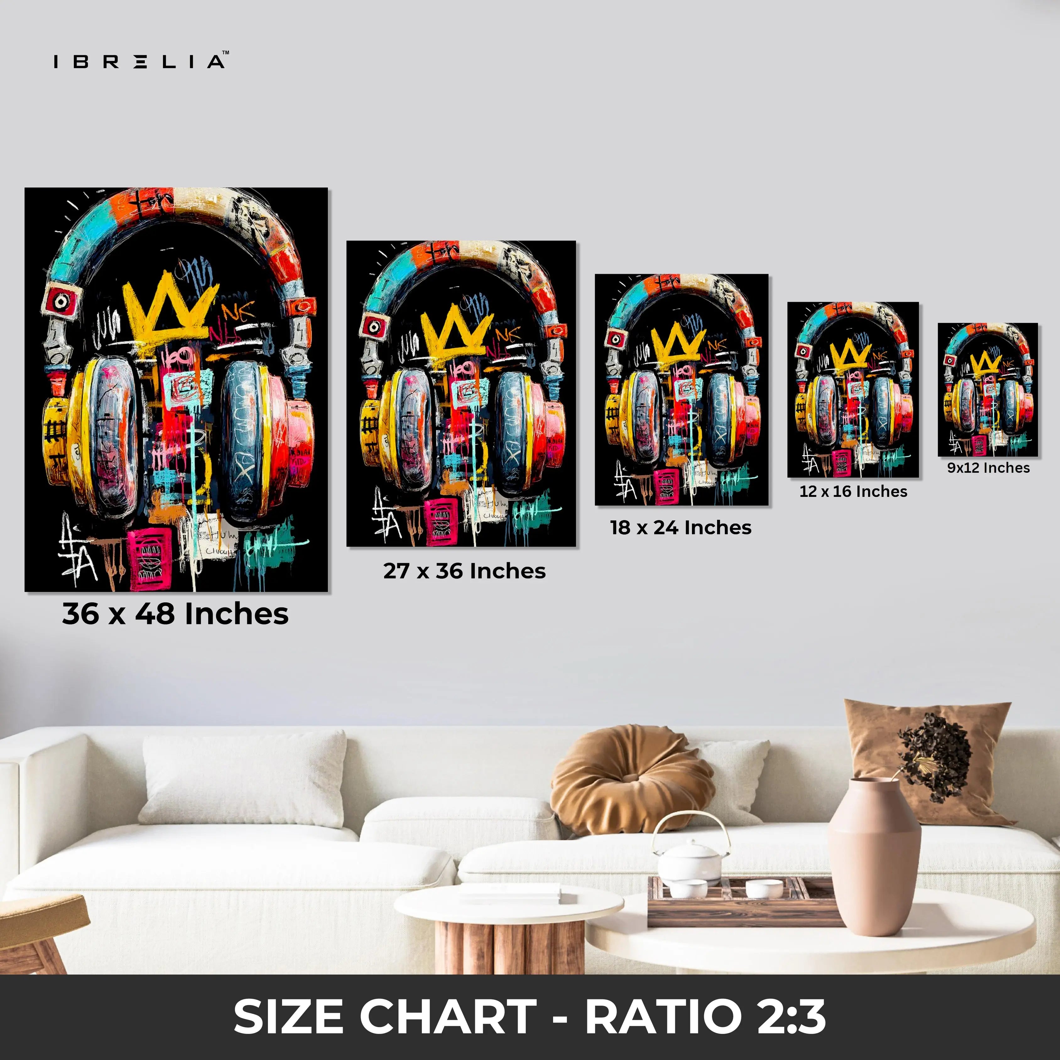 Urban Crown Headphones Wall Art – Graffiti Music Canvas Frame | Street Art Poster Pakistan | IBRELIA™ IBRELIA