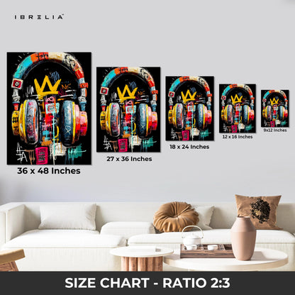 Urban Crown Headphones Wall Art – Graffiti Music Canvas Frame | Street Art Poster Pakistan | IBRELIA™ IBRELIA