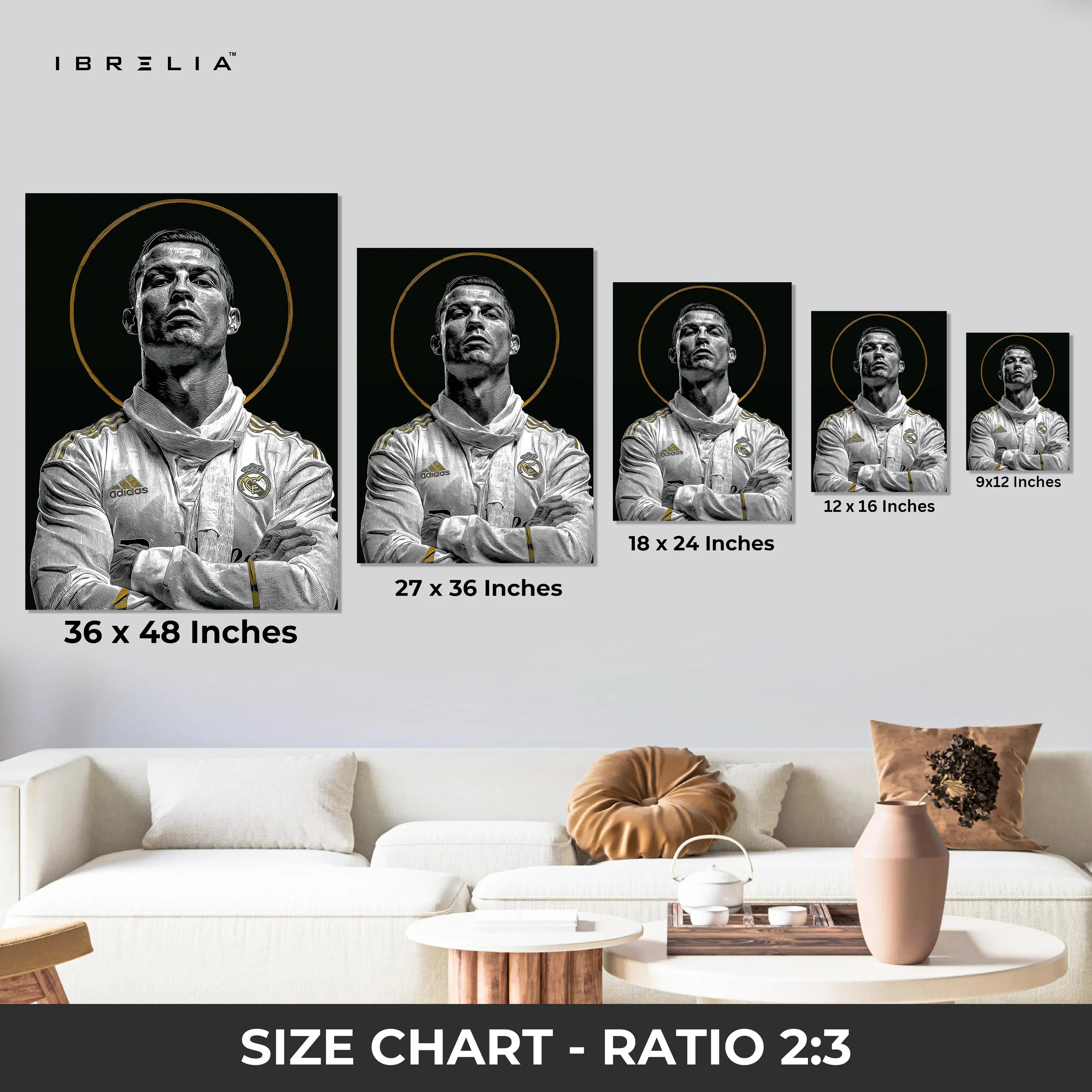 Cristiano Ronaldo Royal Portrait Wall Art – CR7 Luxury Canvas Frame | Real Madrid Ronaldo Poster Pakistan | IBRELIA™ IBRELIA