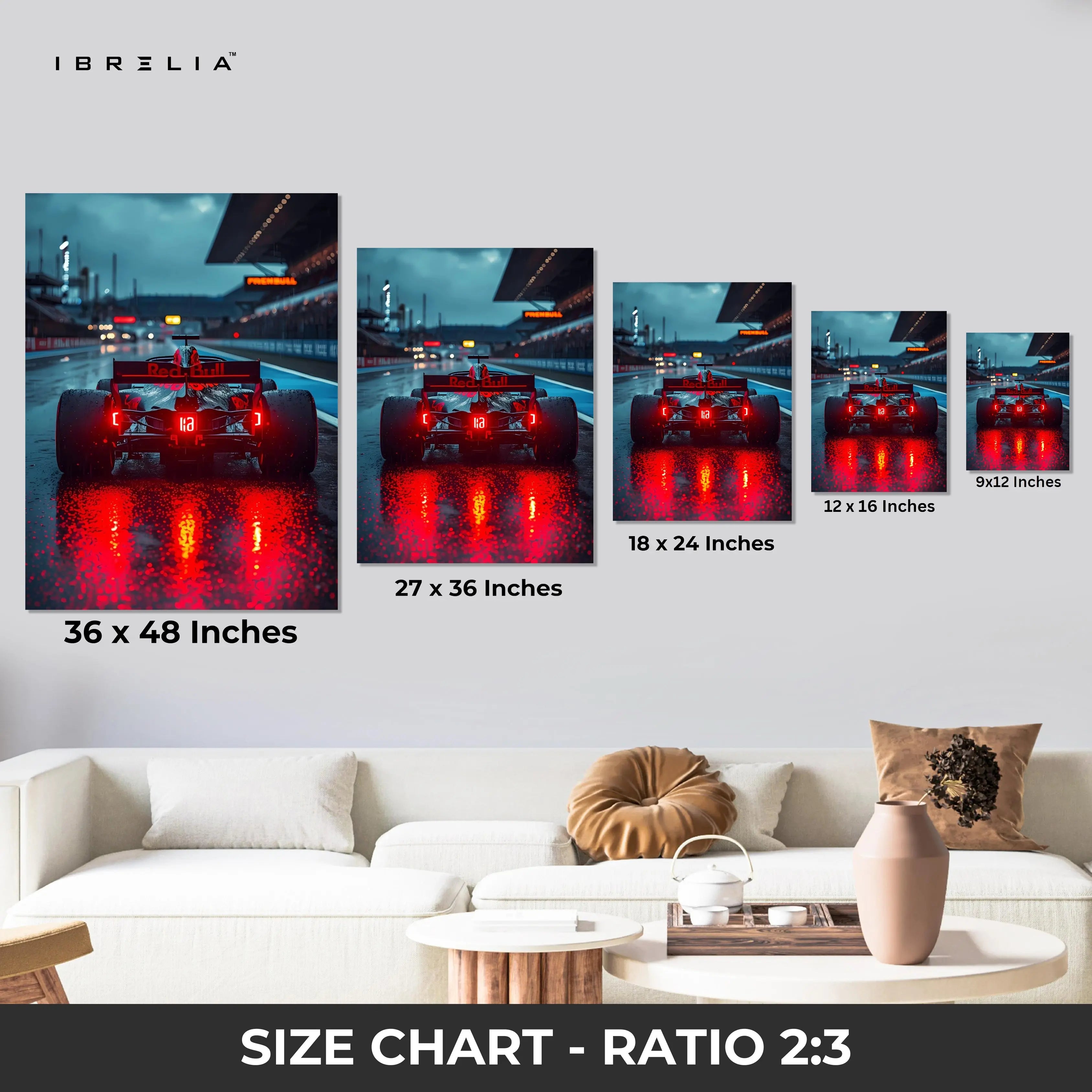 Red Bull F1 Night Rain Wall Art – Formula Racing Canvas Frame Pakistan | Motorsport Poster | IBRELIA™ IBRELIA