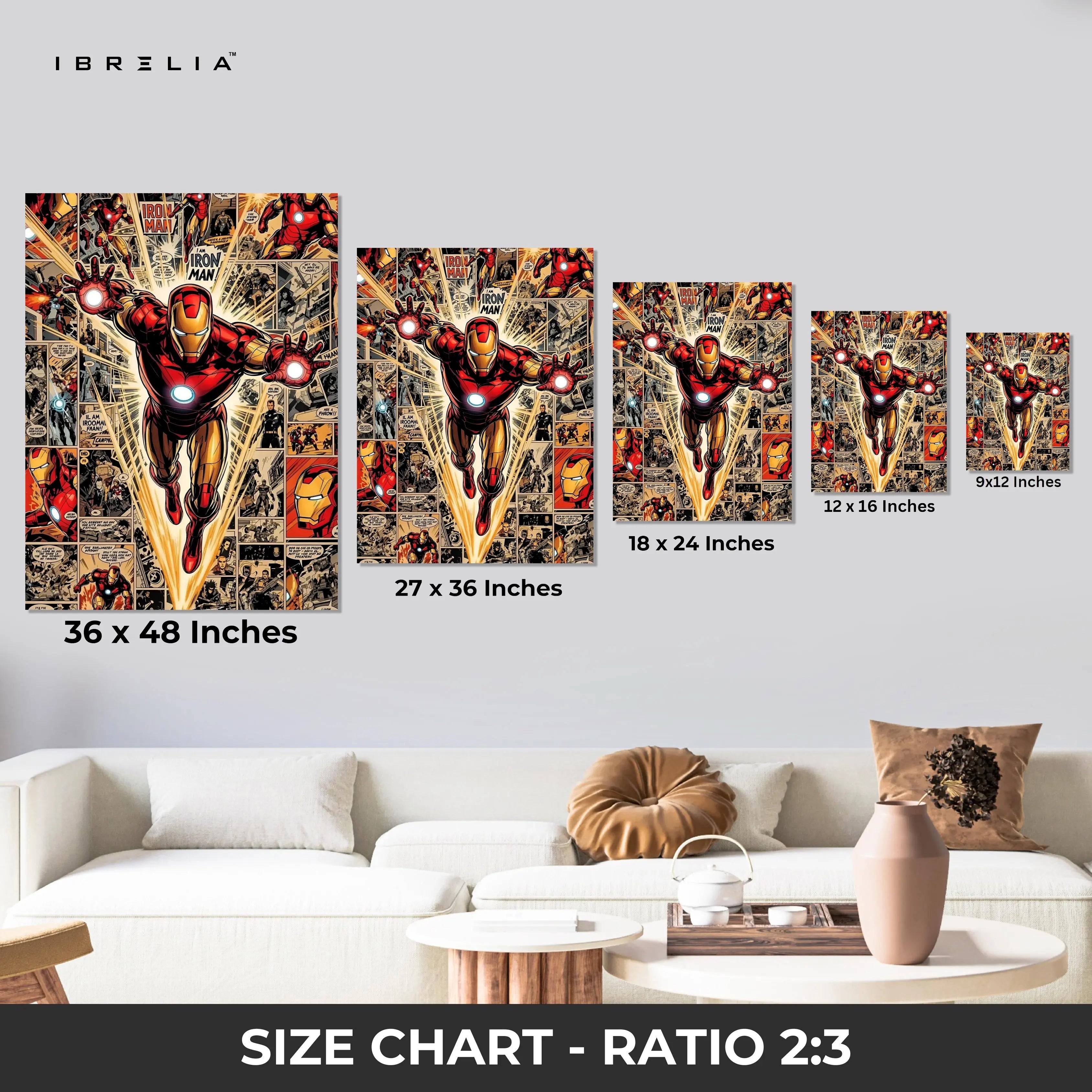 Iron Man Flying Wall Art – Marvel Superhero Comic Canvas Frame | Iron Man Poster Pakistan | IBRELIA™ IBRELIA