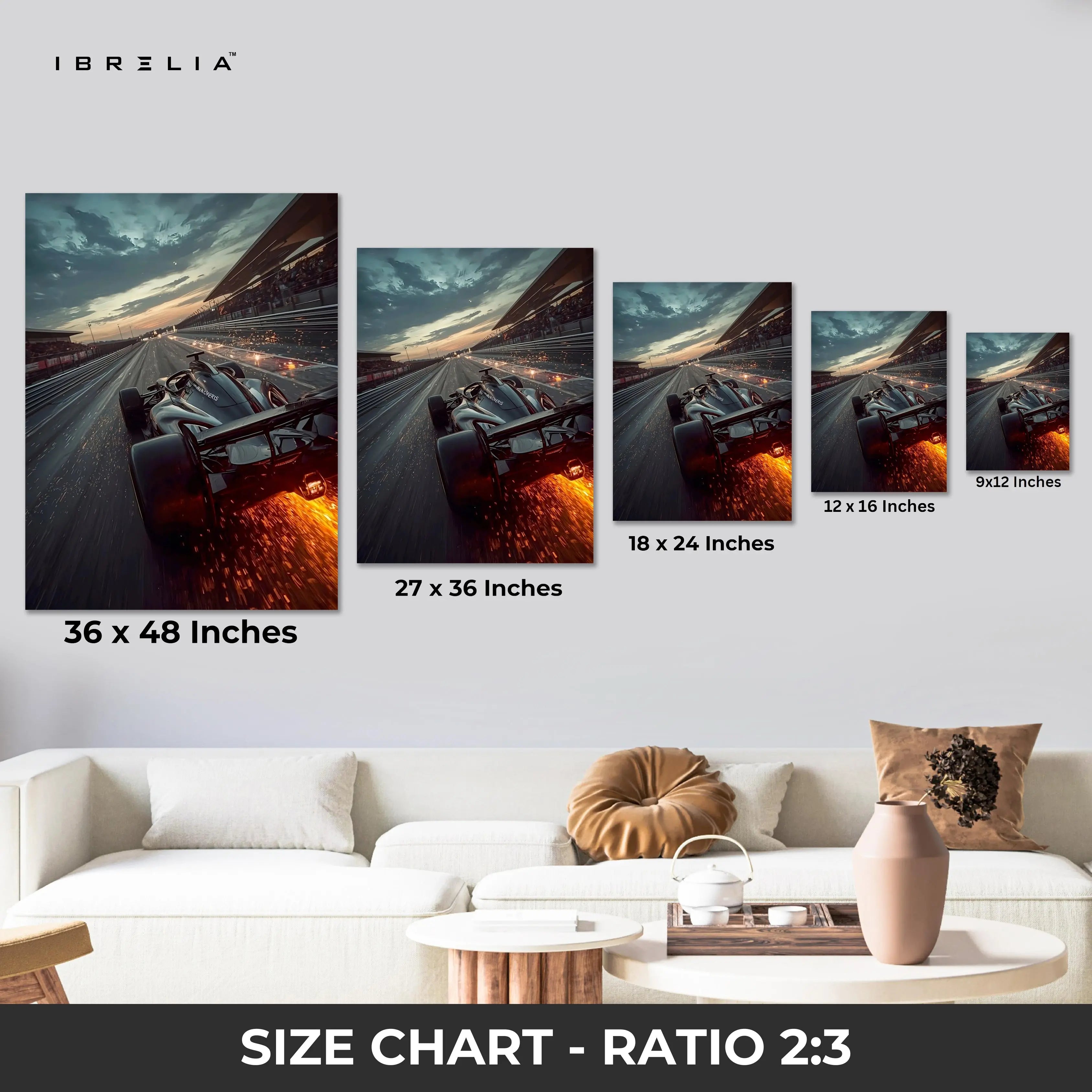 Formula 1 Night Speed Burst Wall Art – High Velocity Racing Canvas Frame Pakistan | Fire Trail Motorsport Poster | IBRELIA™ IBRELIA