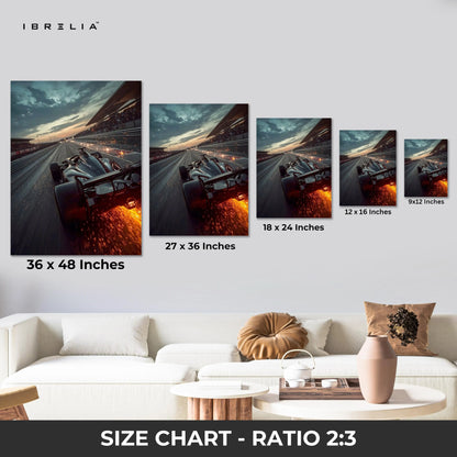 Formula 1 Night Speed Burst Wall Art – High Velocity Racing Canvas Frame Pakistan | Fire Trail Motorsport Poster | IBRELIA™ IBRELIA