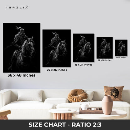 Dark Warrior Wall Art – Viking Rider Canvas Frame | Black Aesthetic Horse Poster Pakistan | IBRELIA™ IBRELIA