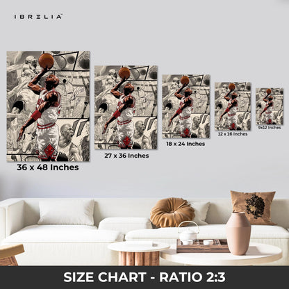 Basketball Legend Dunk Wall Art – Comic Style Sports Canvas Frame | Vintage Athlete Poster Pakistan | IBRELIA™ IBRELIA