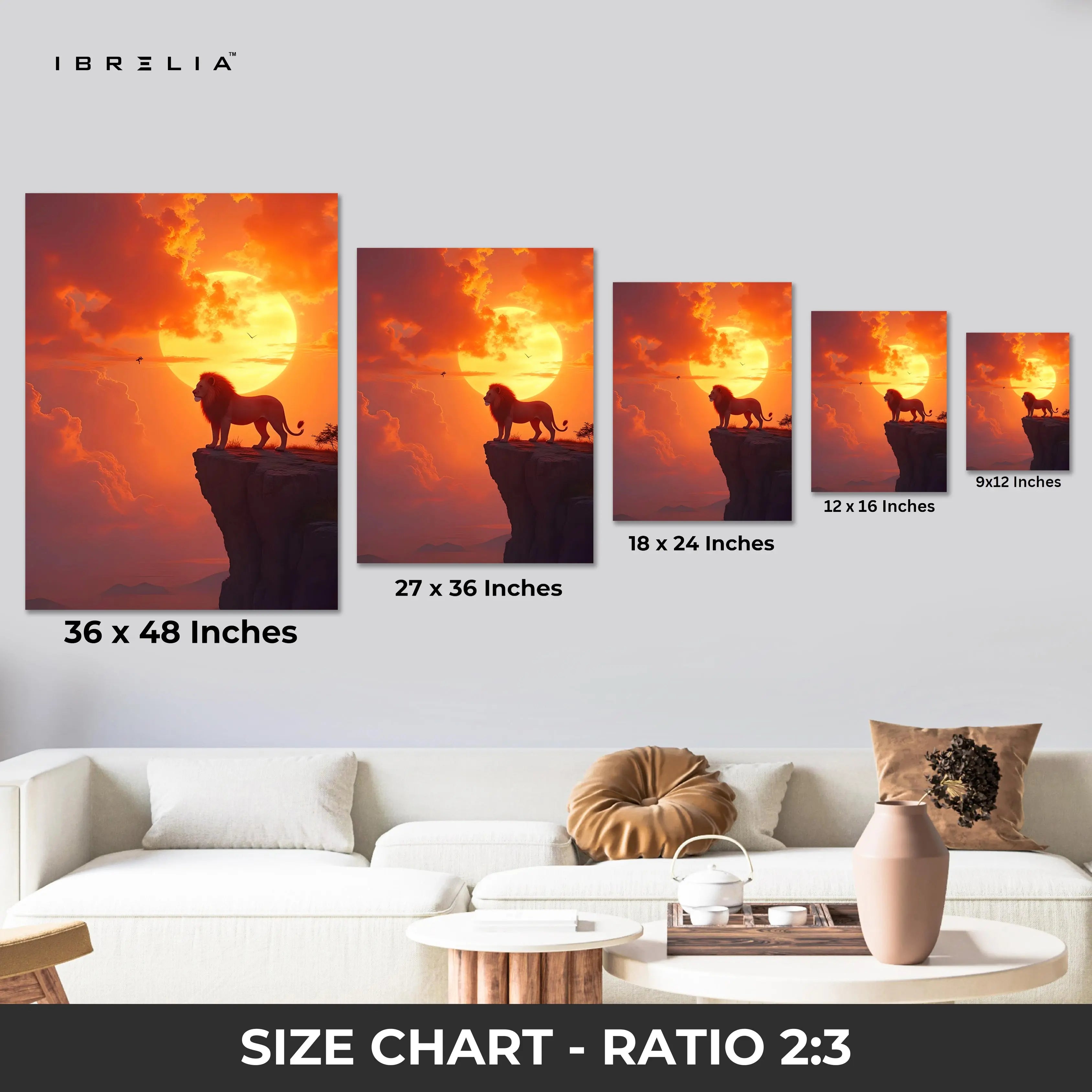 Lion Sunset Silhouette Wall Art – Majestic Animal Canvas Frame | Golden Sky Aesthetic Decor Pakistan | IBRELIA™ IBRELIA