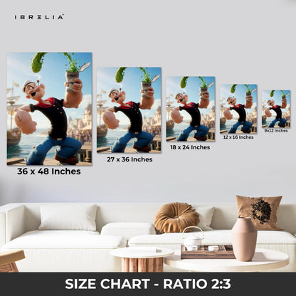 Popeye Spinach Power Wall Art – Cartoon Action Canvas Frame | Classic Character Poster Pakistan | IBRELIA™ IBRELIA