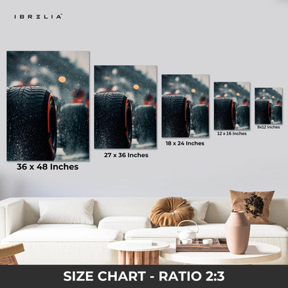 Performance Tire Rain Motion Wall Art – High Speed Automotive Canvas Frame Pakistan | Racing Detail Poster | IBRELIA™ IBRELIA