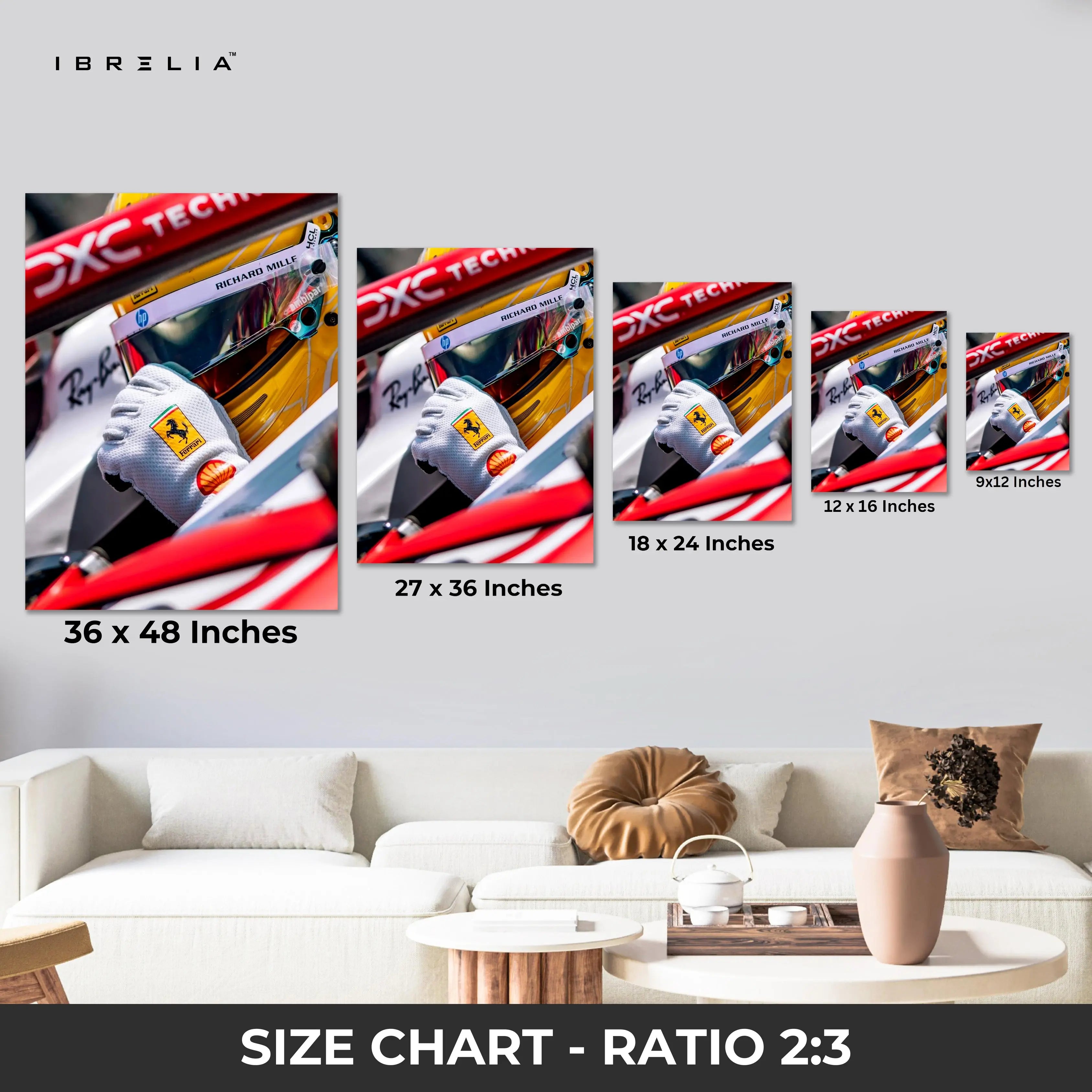 Ferrari F1 Driver Helmet Wall Art – Racing Motorsport Canvas Frame | Formula 1 Speed Poster Pakistan | IBRELIA™ IBRELIA