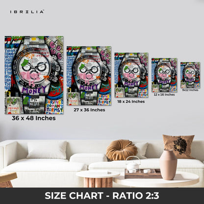Luxury Watch Graffiti Wall Art – Rolex Inspired Street Art Poster | Time Is Money Canvas Frame Pakistan | IBRELIA™ IBRELIA