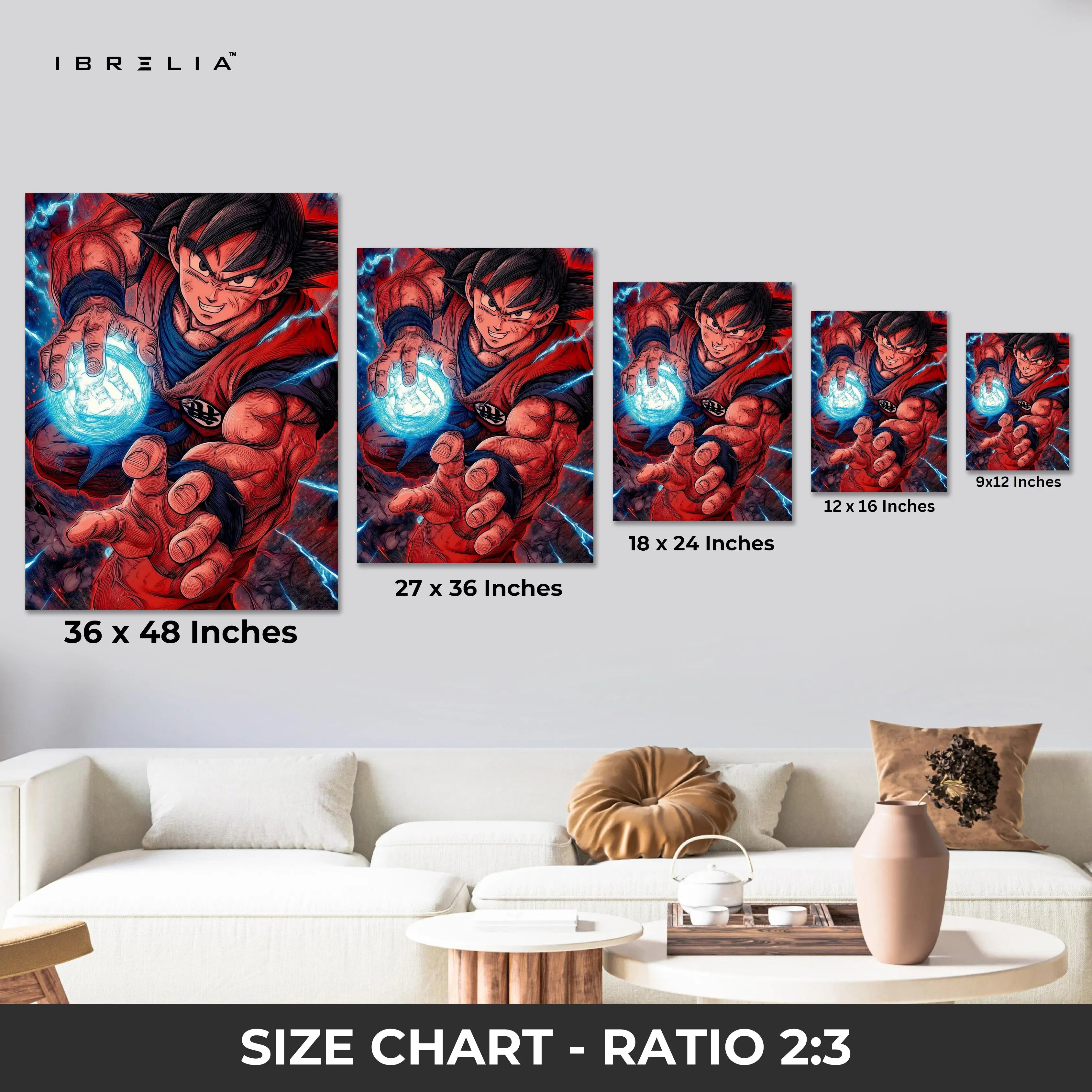 Goku Kamehameha Wall Art – Dragon Ball Anime Canvas Frame | Goku Power Poster Pakistan | IBRELIA™ IBRELIA