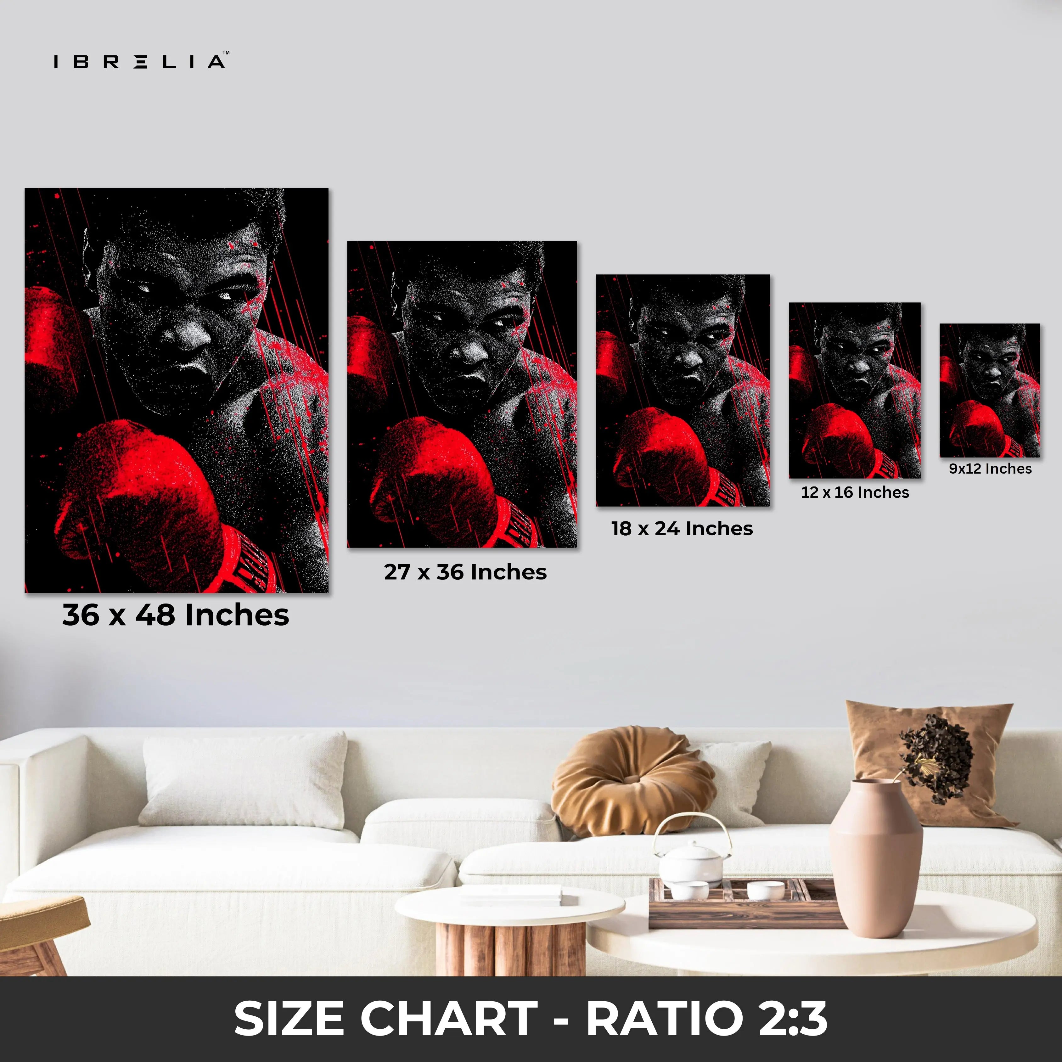 Boxing Champion Wall Art – Red Glove Power Canvas Frame | Fighter Motivation Poster Pakistan | IBRELIA™ IBRELIA