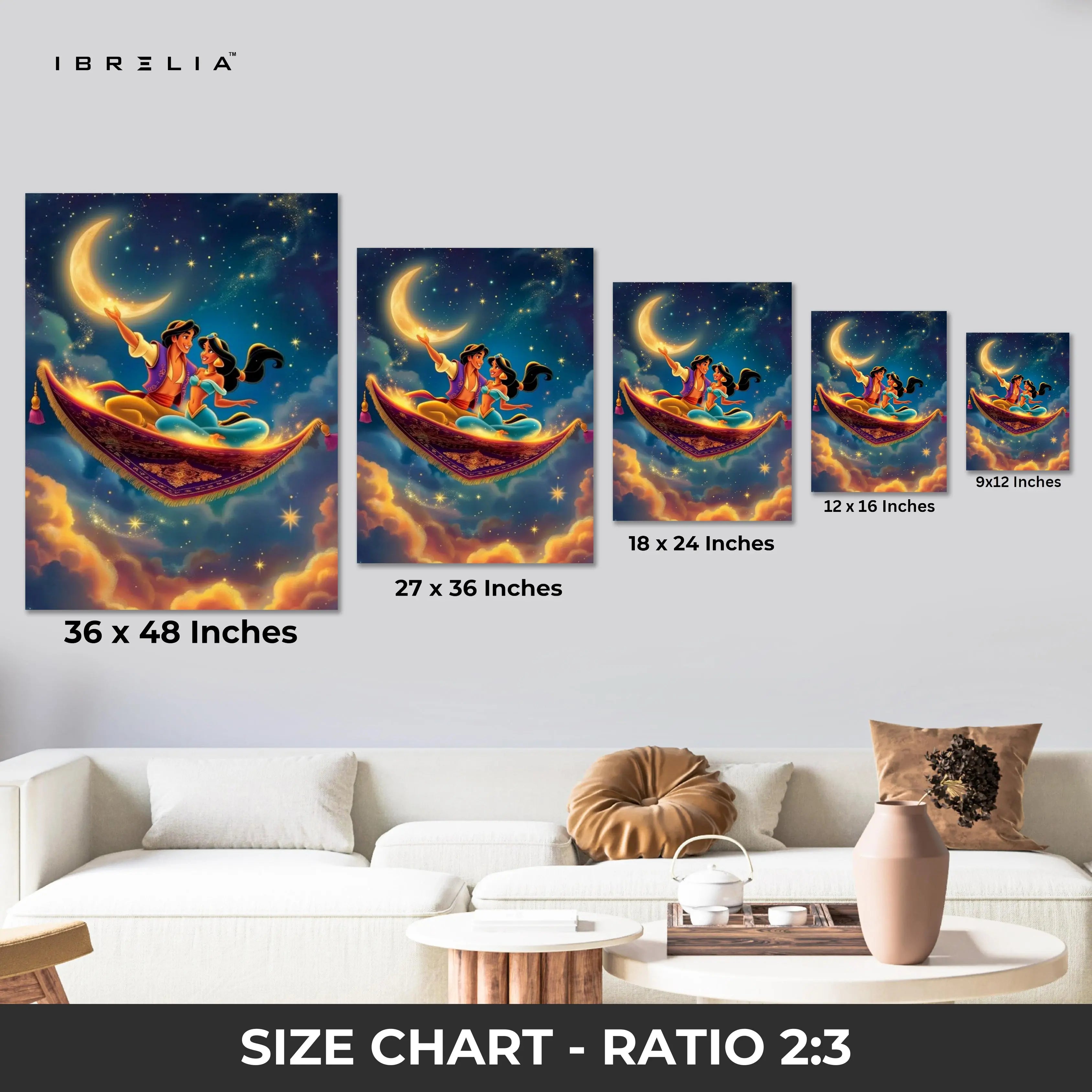 Magic Carpet Night Sky Wall Art – Romantic Fantasy Canvas Frame | Arabian Dream Decor Pakistan | IBRELIA™ IBRELIA