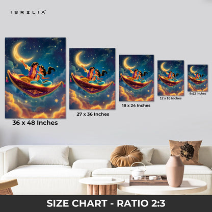 Magic Carpet Night Sky Wall Art – Romantic Fantasy Canvas Frame | Arabian Dream Decor Pakistan | IBRELIA™ IBRELIA