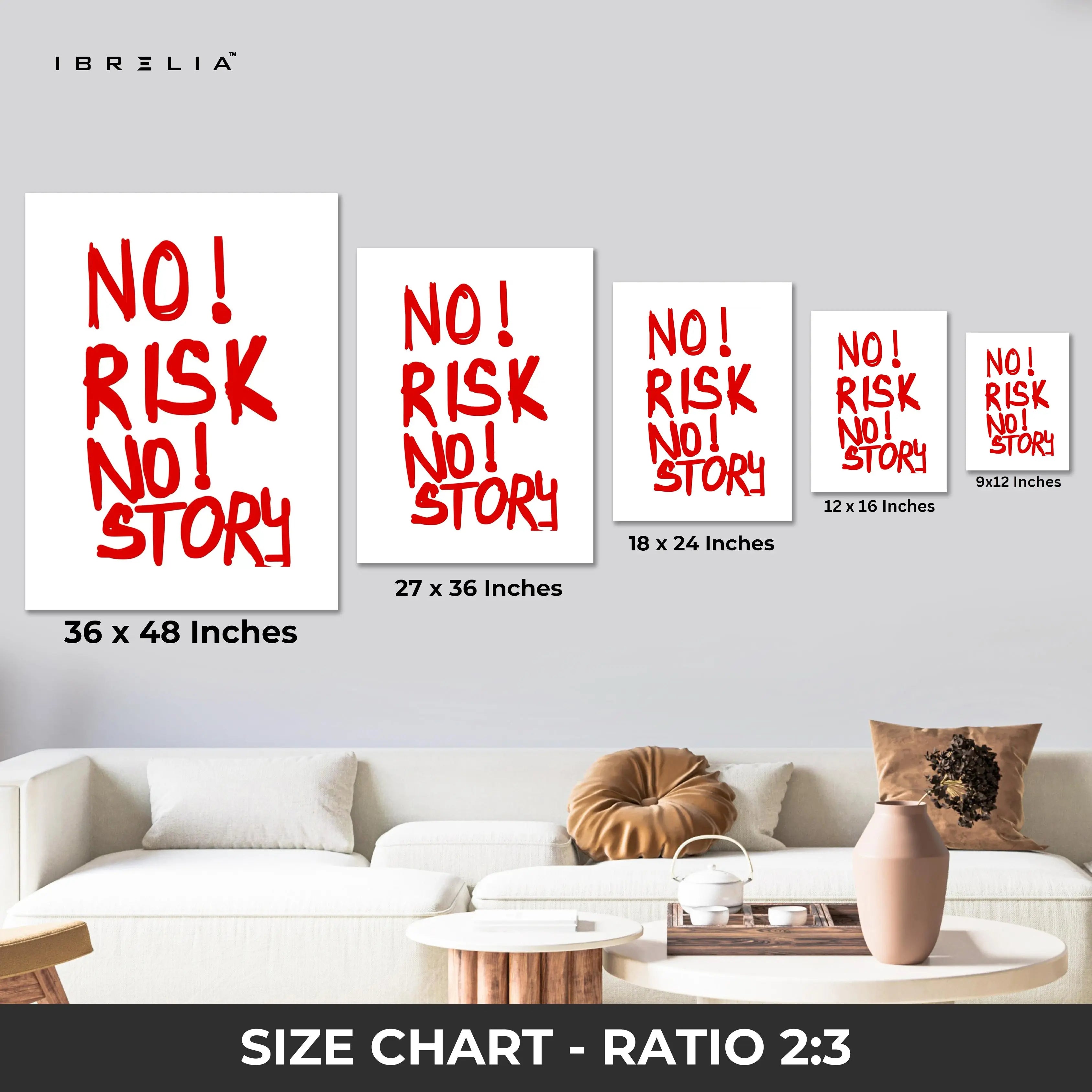 No Risk No Story Wall Art – Bold Motivational Quote Canvas Frame | Minimal Typography Poster Pakistan | IBRELIA™ IBRELIA