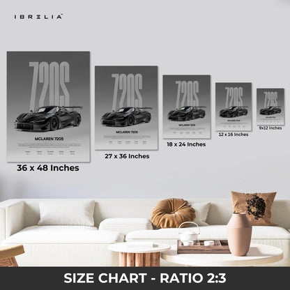 McLaren 720S Minimal Spec Poster Wall Art – Luxury Supercar Wall Art | 4K Ultra Wrap Frame Wall Art in Pakistan | IBRELIA™ IBRELIA