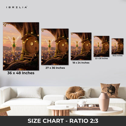 Fairy Treehouse Sunset Wall Art – Magical Fantasy Canvas Frame | Warm Aesthetic Dream Decor Pakistan | IBRELIA™ IBRELIA