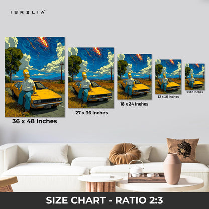 Cartoon Desert Sky Wall Art – Aesthetic Car Scene Canvas Frame | Cinematic Illustration Poster Pakistan | IBRELIA™ IBRELIA