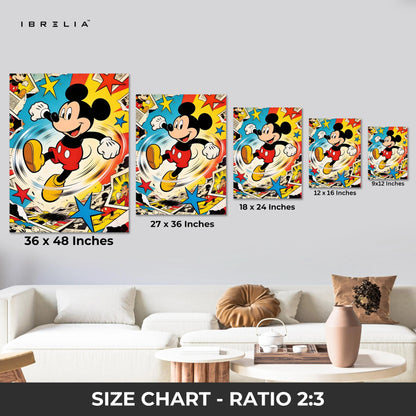 Mickey Mouse Pop Art Wall Art – Vintage Cartoon Canvas Frame | Mickey Comic Style Poster Pakistan | IBRELIA™ IBRELIA
