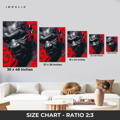 Mike Tyson Portrait Wall Art – Boxing Legend Canvas Frame | Red Black Fighter Poster Pakistan | IBRELIA™ IBRELIA