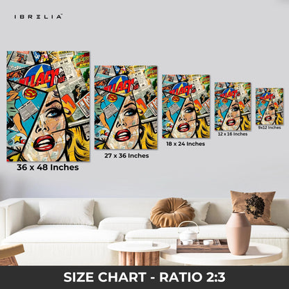 Pop Art Comic Wall Art – Retro Newspaper Collage Poster | Abstract Comic Style Wall Frame in Pakistan | IBRELIA™ IBRELIA