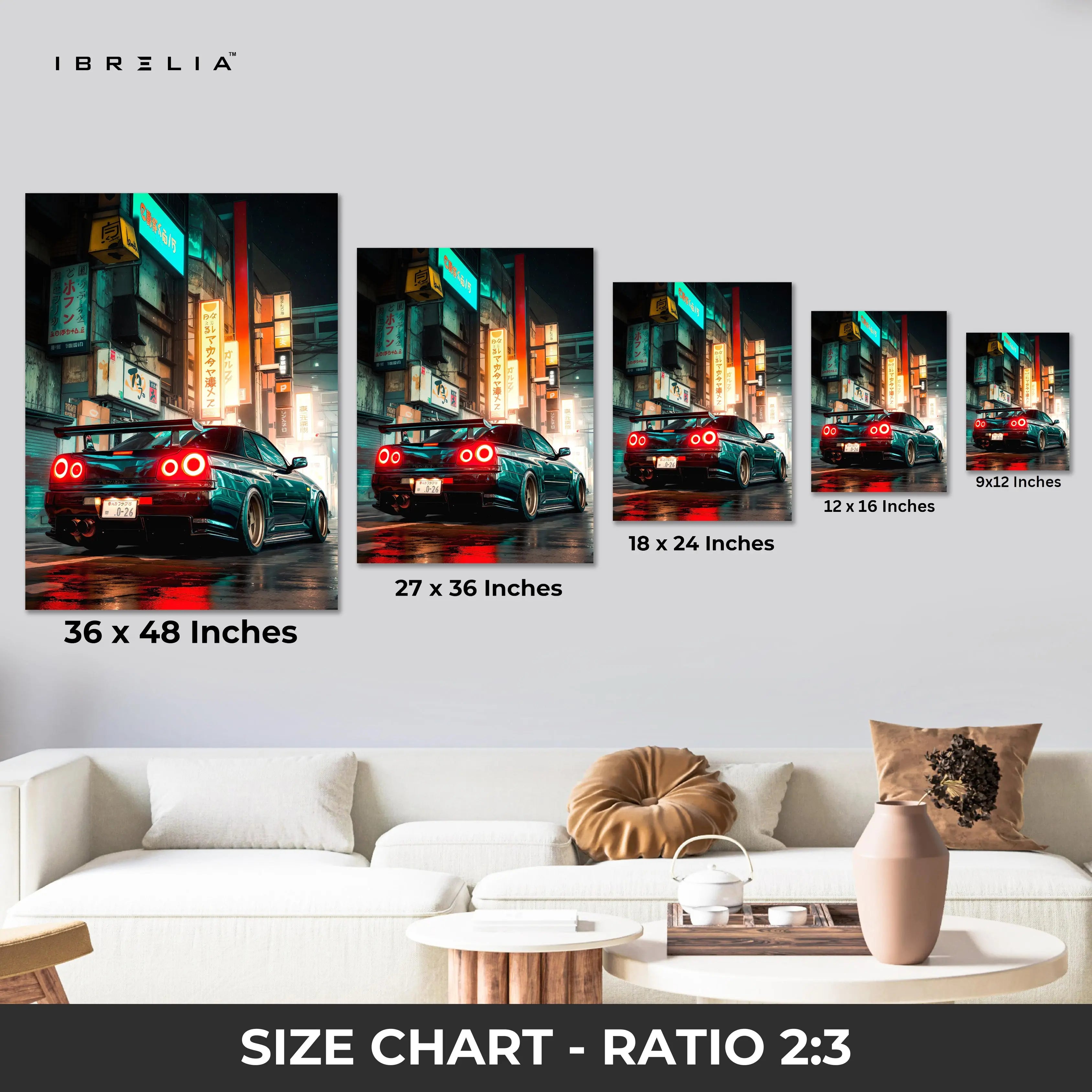 JDM Neon Night Street Car Art – Cyberpunk Tokyo Style Sports Car Wall Art | 4K Ultra Wrap Frame Wall Art in Pakistan | IBRELIA™ IBRELIA