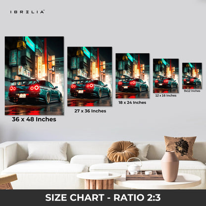 JDM Neon Night Street Car Art – Cyberpunk Tokyo Style Sports Car Wall Art | 4K Ultra Wrap Frame Wall Art in Pakistan | IBRELIA™ IBRELIA