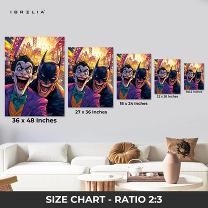 Batman vs Joker Wall Art – Chaos City Comic Style Canvas Frame | Gotham Villain & Hero Poster Pakistan | IBRELIA™ IBRELIA